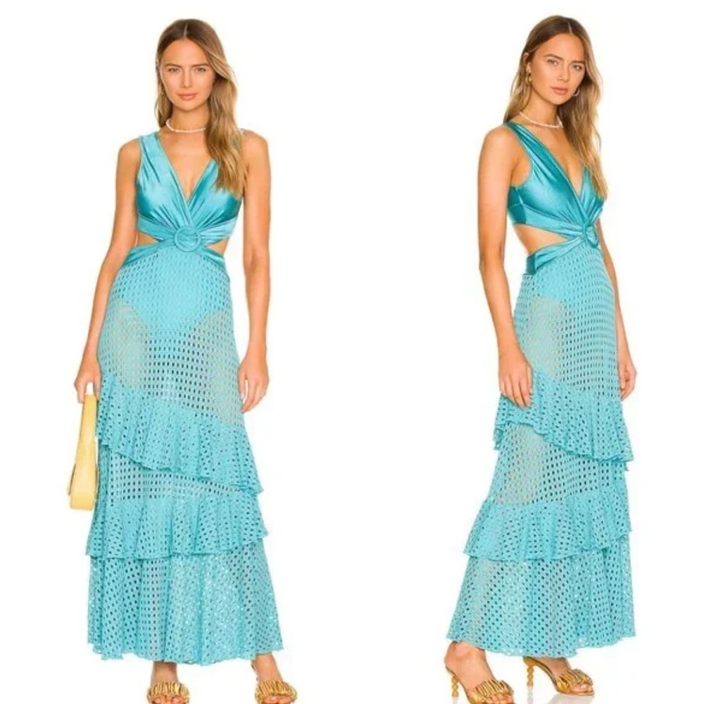 PatBO Turquoise Cutout Tiered Maxi Dress